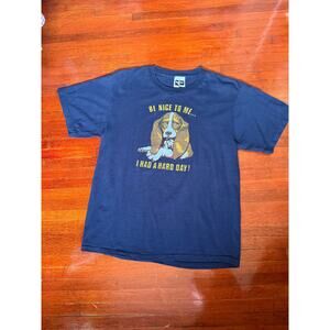 Vintage 90s Tultex Single Stitch Navy Blue Basset Hound Dog Tee Large XL T-Shirt